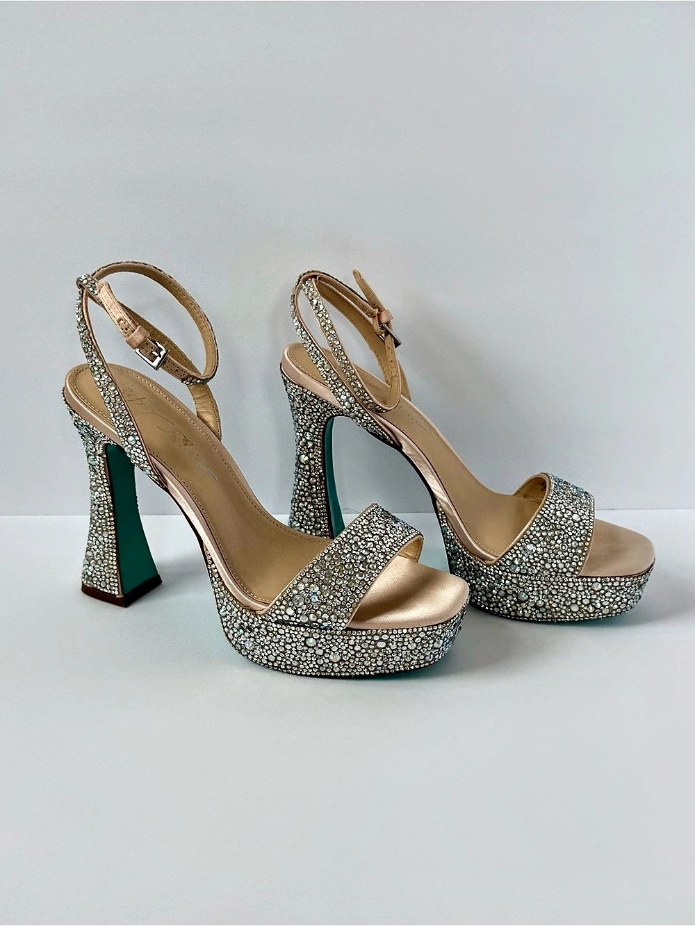 Blue by Betsey Johnson SB-Beth Champagne Rhinestone Platform Heels 8.5
